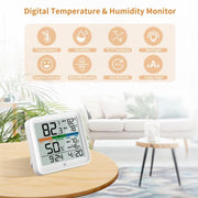 LABART Digital Temp & Humidity Meter Large Backlit LCD, Max/Min Memory, Magnetic Mount